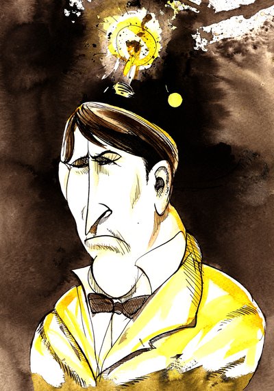 Thomas Edison - karikatuur van Amerikaanse uitvinder en natuurkundige, 1847-1931 door Neale Osborne